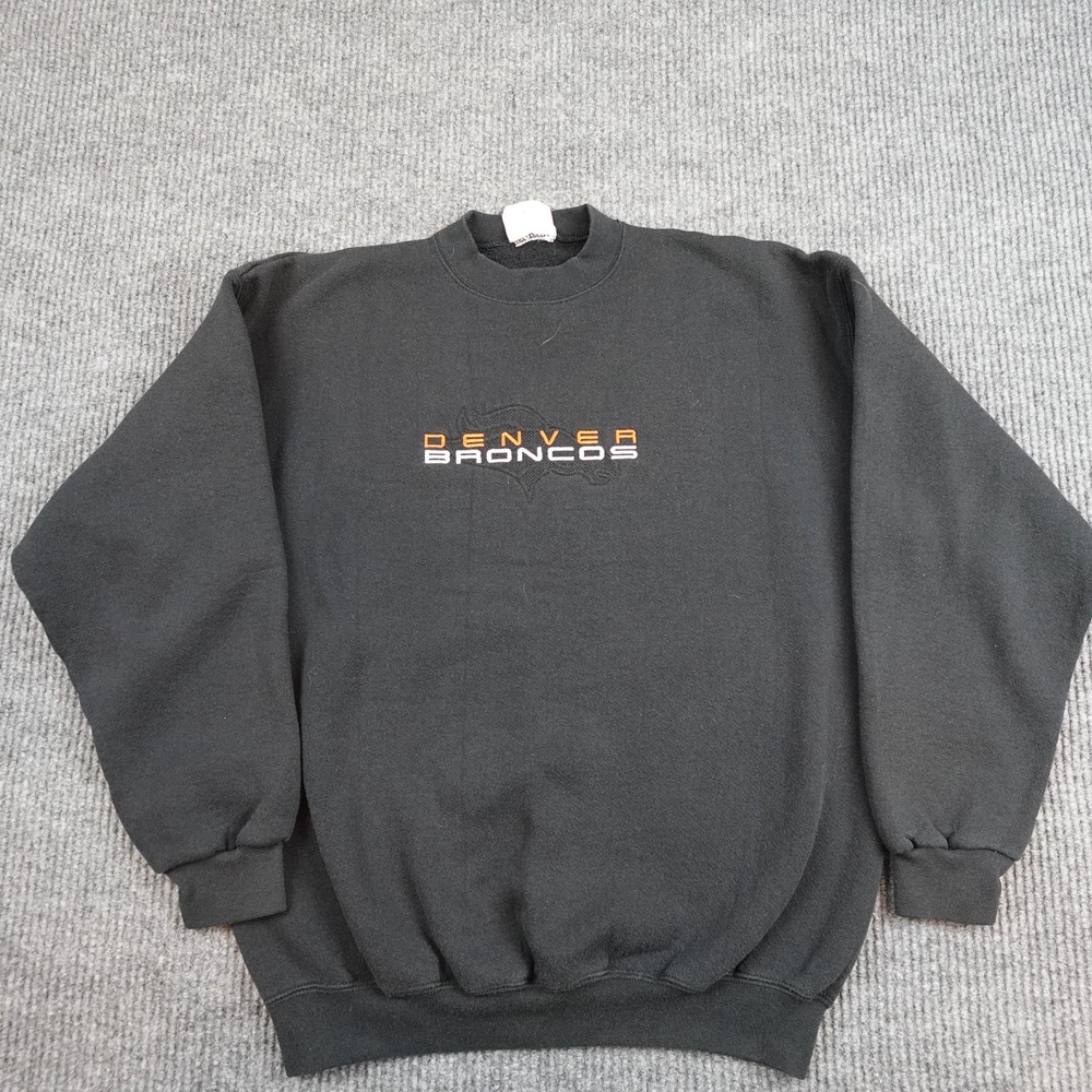 Vintage Denver Broncos Sweatshirt Mens Large Black NFL Majestic USA Crewneck